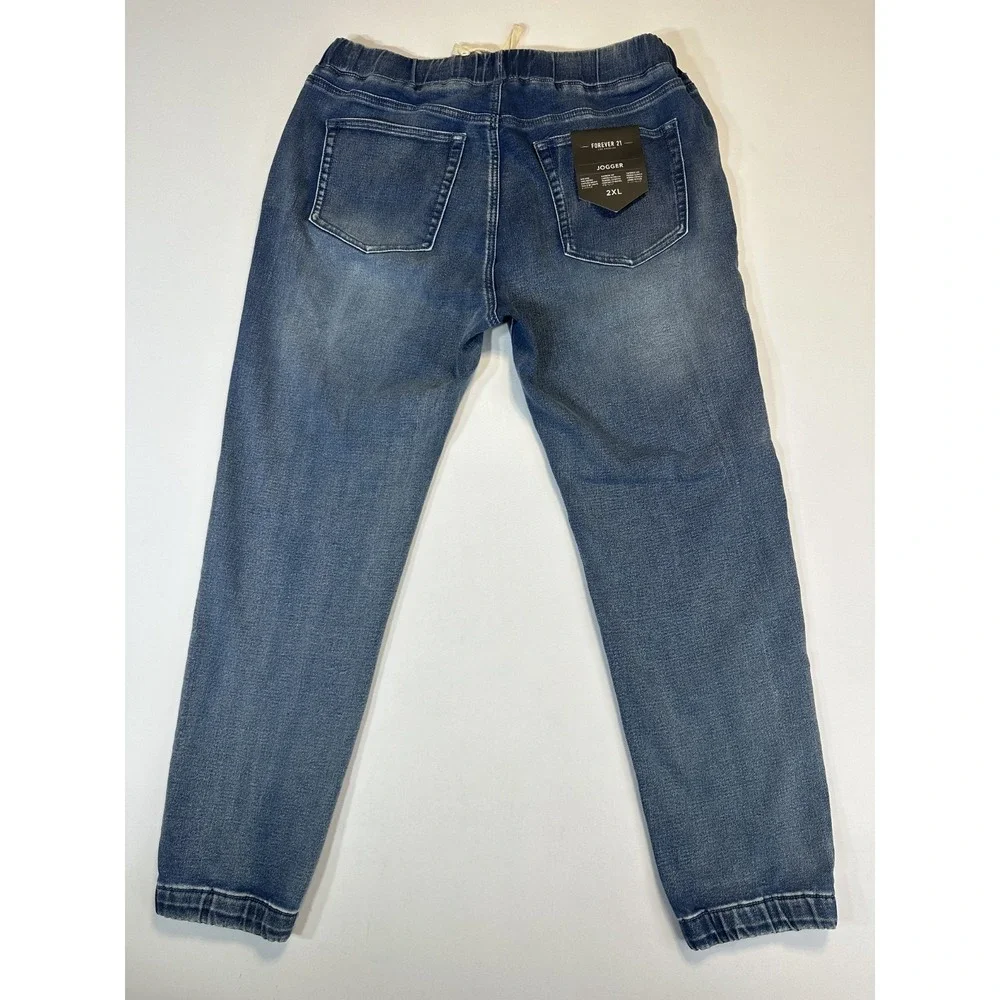 Forever 21 Mens Jogger Jeans 2XL Blue Stretch Denim Elastic Waist Drawstring NWT